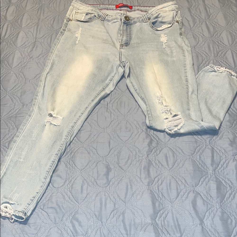 GOGO Light Blue Distressed Straight Leg Jeans